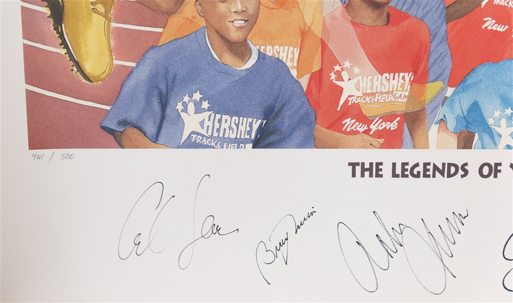 Lot of (6) Multi-Signed Hershey's Track & Field Games Lithograph w. Carl Lewis, Bruce Jenner (+JSA Auction Letter)