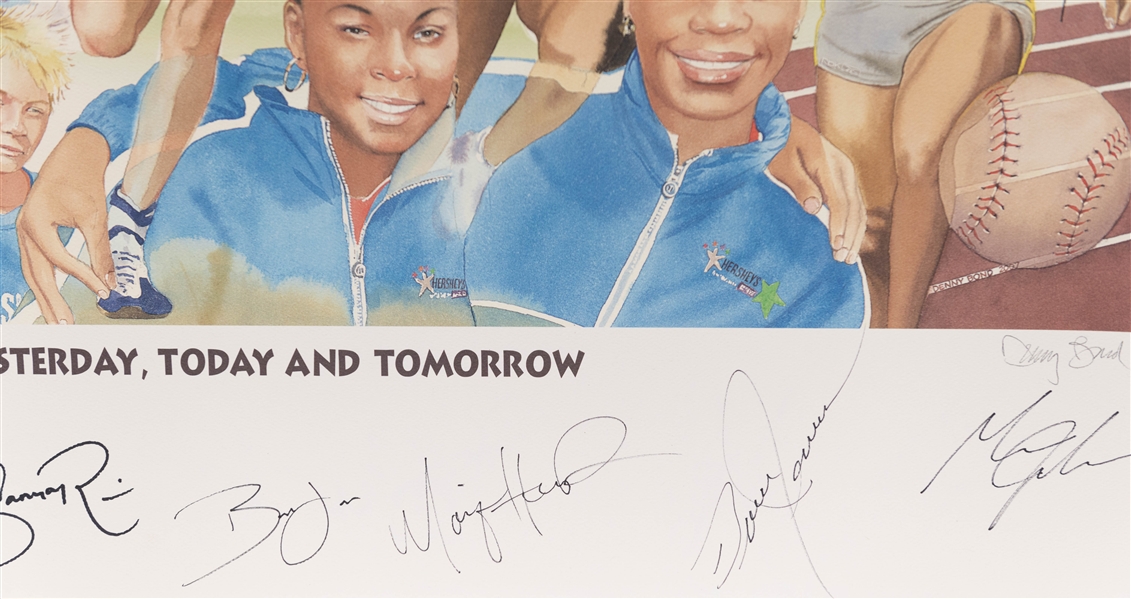 Lot of (6) Multi-Signed Hershey's Track & Field Games Lithograph w. Carl Lewis, Bruce Jenner (+JSA Auction Letter)