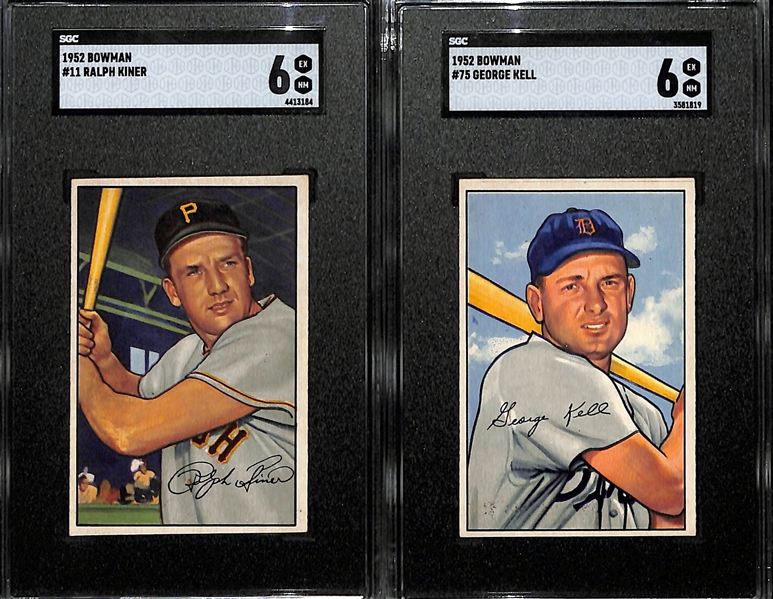 (2) Graded 1952 Bowman Baseball Cards w. Ralph Kiner & George Kell - Both SGC 6 