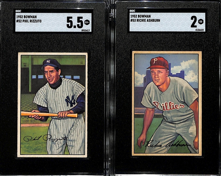 1952 Bowman Phil Rizzuto #52 SCG 5.5 & 1952 Bowman Richie Ashburn #53 SGC 2