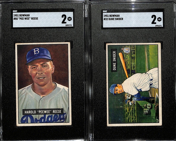 (2) Graded 1951 Bowman Baseball Cards w. Pee Wee Reese & Duke Snider - Both SGC 2 