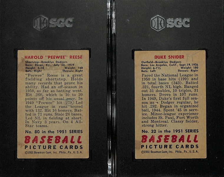 (2) Graded 1951 Bowman Baseball Cards w. Pee Wee Reese & Duke Snider - Both SGC 2 