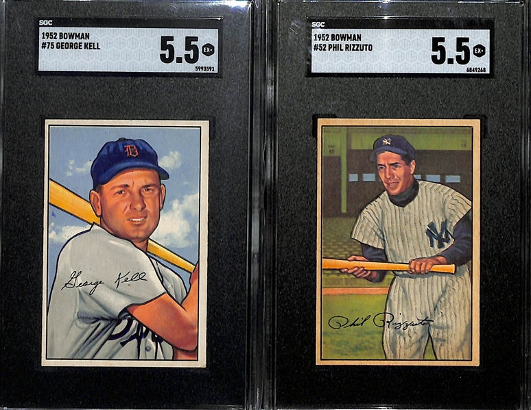 (2) Graded 1952 Bowman Baseball Cards - George Kell & Phil Rizzuto - Both SGC 5.5