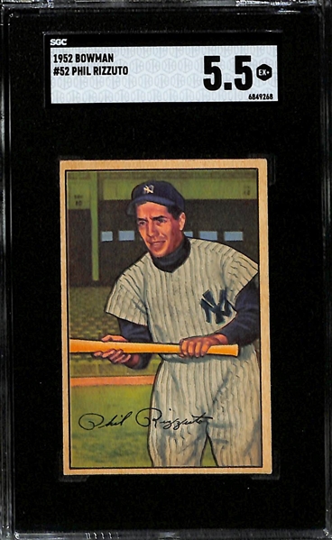 (2) Graded 1952 Bowman Baseball Cards - George Kell & Phil Rizzuto - Both SGC 5.5