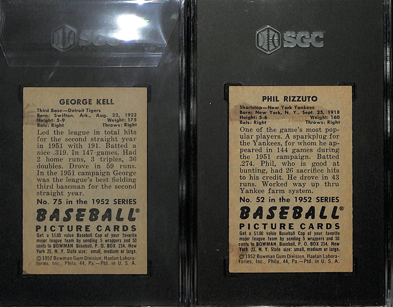 (2) Graded 1952 Bowman Baseball Cards - George Kell & Phil Rizzuto - Both SGC 5.5