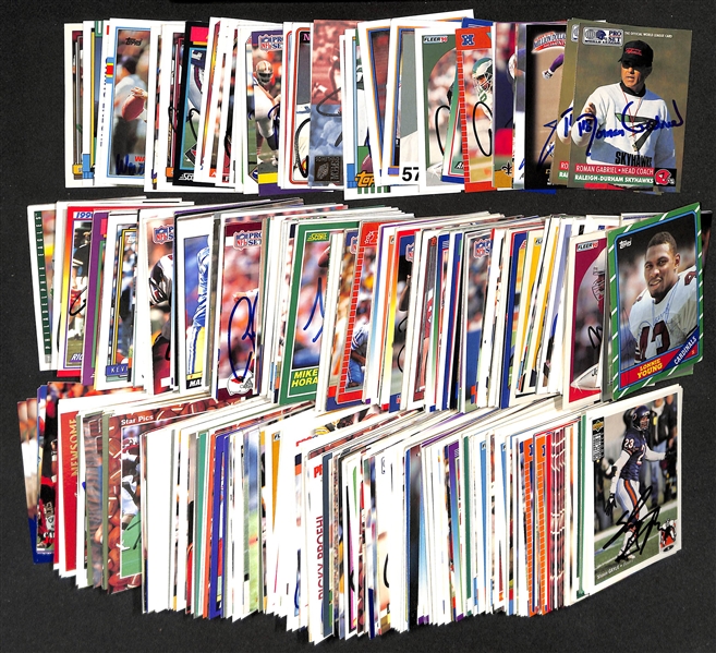 Lot of (475+) Signed Football Cards inc. (3) Roman Gabriel, (2) Chris Carter, Terrell Davis, (4) Sam Mills, (4) Andre Waters, + (JSA Auction Letter)