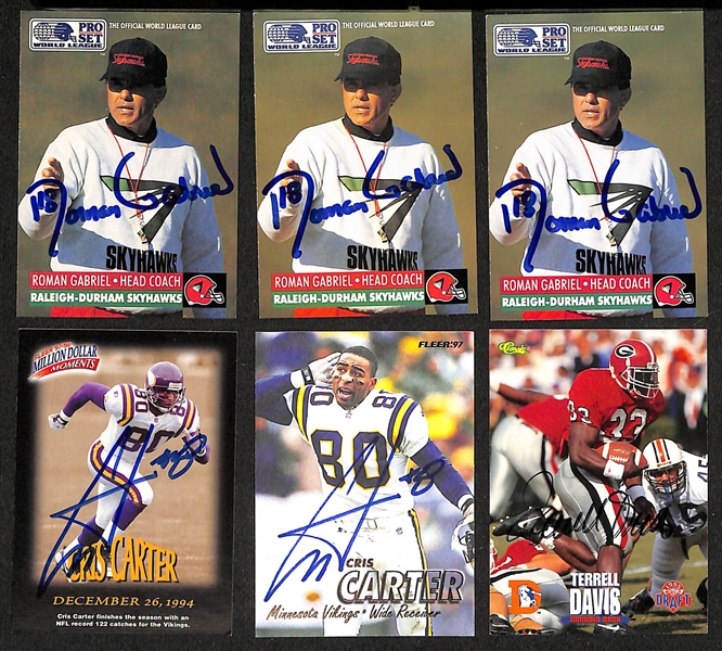 Lot of (475+) Signed Football Cards inc. (3) Roman Gabriel, (2) Chris Carter, Terrell Davis, (4) Sam Mills, (4) Andre Waters, + (JSA Auction Letter)