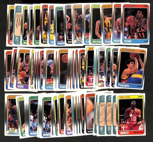 Lot of (50+) Signed 1988-89 Fleer Basketball Cards inc. Isiah Thomas, Clyde Drexler, Joe Dumars, Alex English + (JSA Auction Letter)