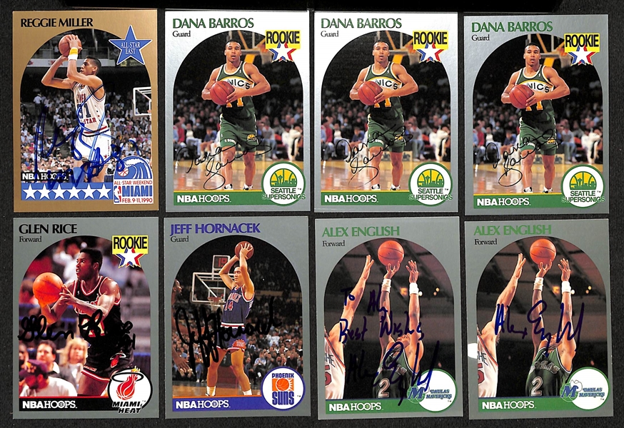 Lot of (100+) Signed 1990-91 NBA Hoops Cards inc. Reggie Miller, (3) Dana Barros, Glen Rice, + (JSA Auction Letter)