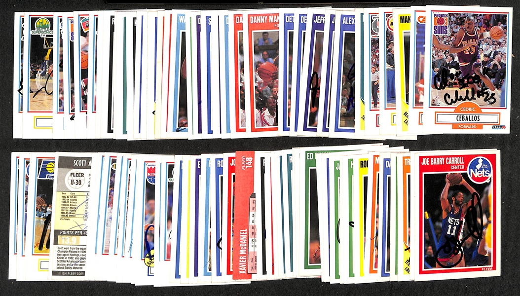 Lot of (50+) Signed 1989-90 + 1990-91 Fleer Basketball Cards inc. Mitch Richmond, Steve Kerr, (2) Manute Bol, + (JSA Auction Letter)