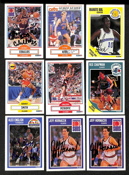 Lot of (50+) Signed 1989-90 + 1990-91 Fleer Basketball Cards inc. Mitch Richmond, Steve Kerr, (2) Manute Bol, + (JSA Auction Letter)