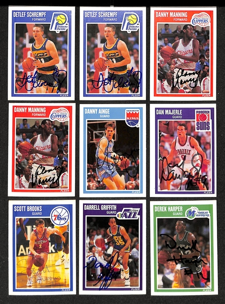 Lot of (50+) Signed 1989-90 + 1990-91 Fleer Basketball Cards inc. Mitch Richmond, Steve Kerr, (2) Manute Bol, + (JSA Auction Letter)