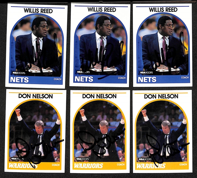 Lot of (30+) Signed NBA Hoops Basketball Coach Cards inc. (3) Willis Reed,(4) Don Nelson, (4) Jerry Sloan, + (JSA Auction Letter) 