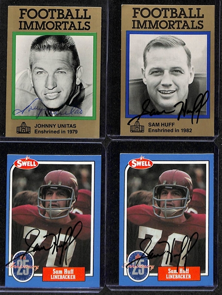 Lot of (4) Signed Football Cards inc. Johnny Unitas,  (3) Sam Huff (JSA Auction Letter)