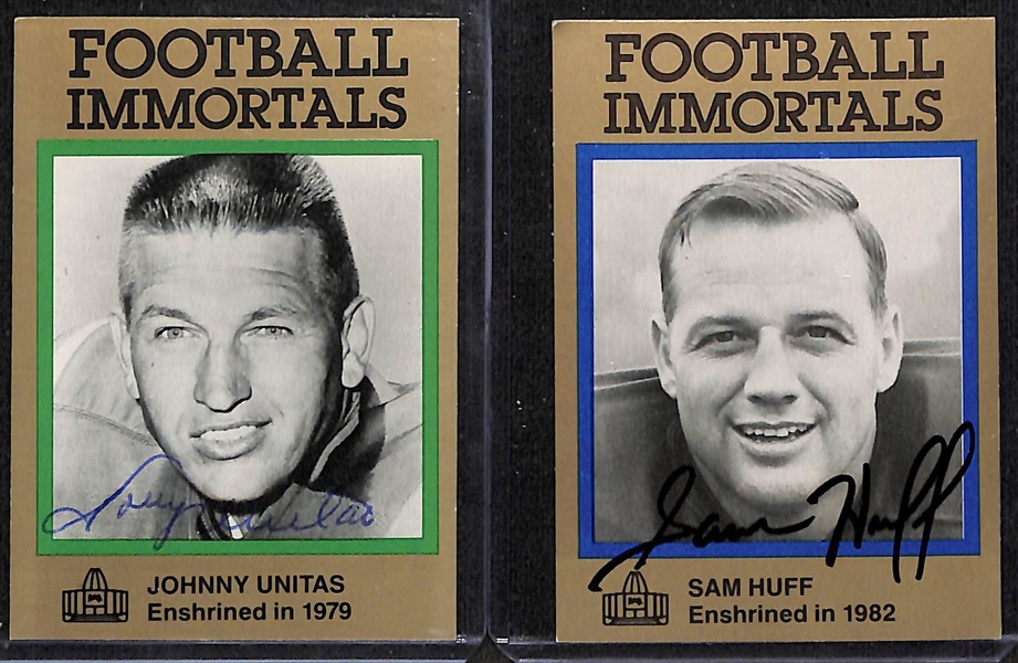 Lot of (4) Signed Football Cards inc. Johnny Unitas,  (3) Sam Huff (JSA Auction Letter)