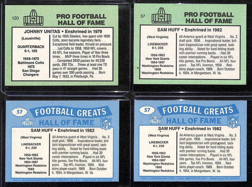 Lot of (4) Signed Football Cards inc. Johnny Unitas,  (3) Sam Huff (JSA Auction Letter)