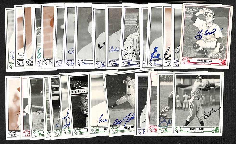 Lot of (25+) Signed 1980s TCMA 1940s Playball Cards inc. Yogi Berra, Andy Seminick, Barry McCosky, Ed Lopat, Roger Wolff, + (JSA Auction Letter)