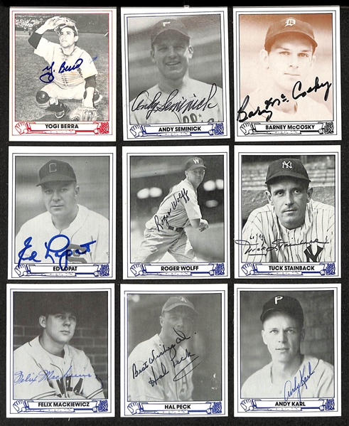 Lot of (25+) Signed 1980s TCMA 1940s Playball Cards inc. Yogi Berra, Andy Seminick, Barry McCosky, Ed Lopat, Roger Wolff, + (JSA Auction Letter)