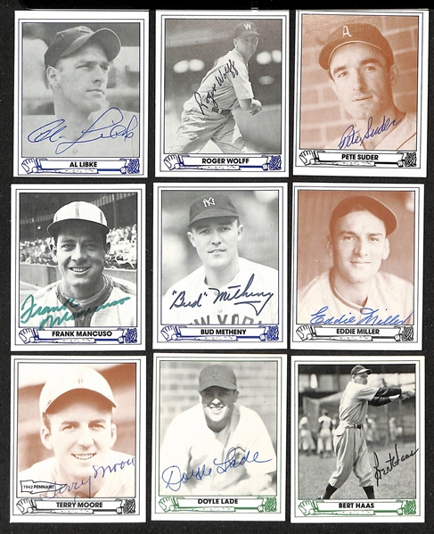 Lot of (25+) Signed 1980s TCMA 1940s Playball Cards inc. Yogi Berra, Andy Seminick, Barry McCosky, Ed Lopat, Roger Wolff, + (JSA Auction Letter)