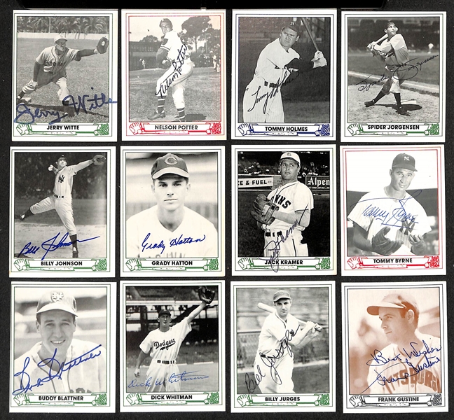 Lot of (25+) Signed 1980s TCMA 1940s Playball Cards inc. Yogi Berra, Andy Seminick, Barry McCosky, Ed Lopat, Roger Wolff, + (JSA Auction Letter)