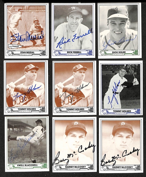 Lot of (30+) Signed 1980s TCMA 1940s Playball Cards inc. Stan Musial, Rick Ferrell, Dick Sisler, (3) Tommy Holmes, Ewell Blackwell, + (JSA Auction Letter)