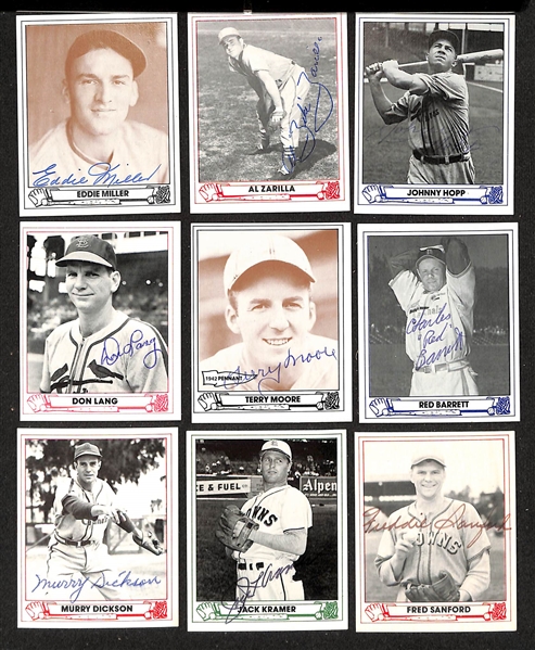 Lot of (30+) Signed 1980s TCMA 1940s Playball Cards inc. Stan Musial, Rick Ferrell, Dick Sisler, (3) Tommy Holmes, Ewell Blackwell, + (JSA Auction Letter)