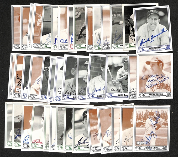 Lot of (40+) Signed 1980s TCMA 1940s Playball Cards inc. Rick Ferrell, Charlie Keller, Ewell Blackwell, Vince DiMaggio, + (JSA Auction Letter)