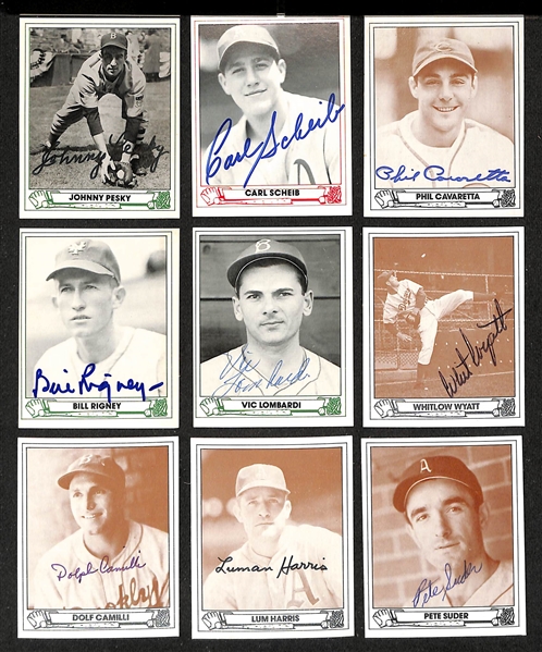 Lot of (40+) Signed 1980s TCMA 1940s Playball Cards inc. Rick Ferrell, Charlie Keller, Ewell Blackwell, Vince DiMaggio, + (JSA Auction Letter)