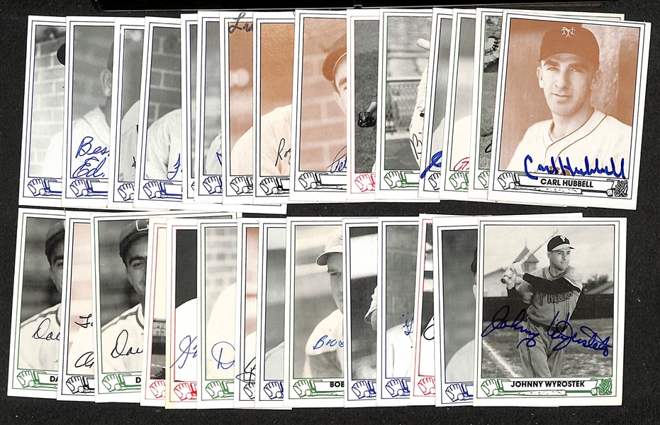 Lot of (25+) Signed 1980s TCMA 1940s Playball Cards inc. Carl Hubbell, Johnny Pesky, Floyd Baker, Ed Lopat, Billy Jurges, Lou Brissie, Pete Suder, + (JSA Auction Letter)