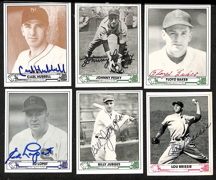 Lot of (25+) Signed 1980s TCMA 1940s Playball Cards inc. Carl Hubbell, Johnny Pesky, Floyd Baker, Ed Lopat, Billy Jurges, Lou Brissie, Pete Suder, + (JSA Auction Letter)