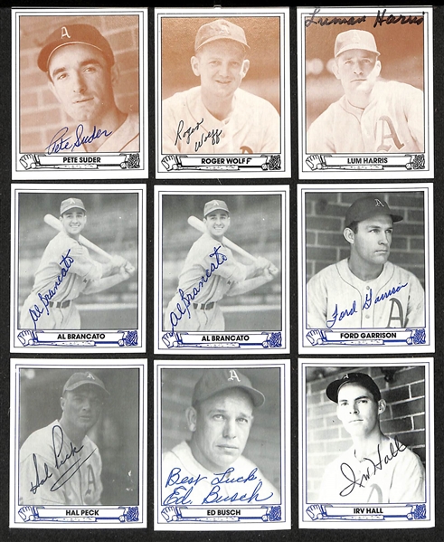 Lot of (25+) Signed 1980s TCMA 1940s Playball Cards inc. Carl Hubbell, Johnny Pesky, Floyd Baker, Ed Lopat, Billy Jurges, Lou Brissie, Pete Suder, + (JSA Auction Letter)