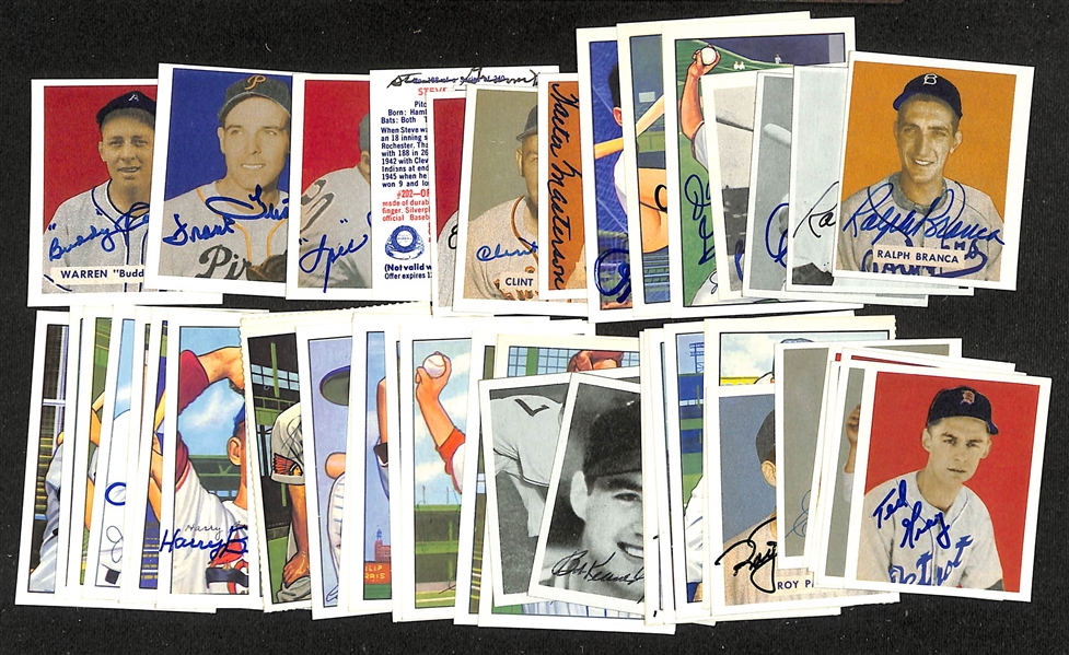 Lot of (40+) Signed 1940s & 1950s Bowman Reprint Cards inc. (2) Ralph Branca, Andy Pafko, Bill Rigney, Joe Garagiola, + (JSA Auction Letter) 