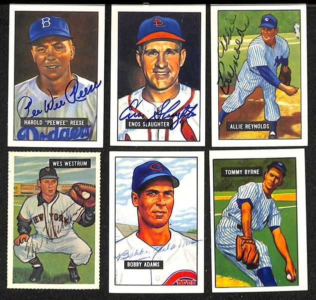 Lot of (45+) Signed 1951 Bowman Reprint Cards inc. PeeWee Reese, Enos Slaughter, Allie Reynolds, Wes Westrum, Bobby Adams, + (JSA Auction Letter)