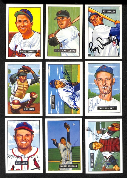 Lot of (45+) Signed 1951 Bowman Reprint Cards inc. PeeWee Reese, Enos Slaughter, Allie Reynolds, Wes Westrum, Bobby Adams, + (JSA Auction Letter)