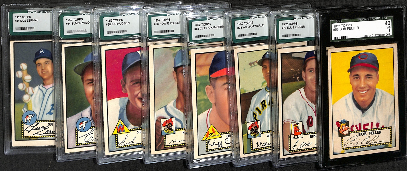 Lot of (8) 1952 Topps Graded Baseball Cards w. Bob Feller SGC 3