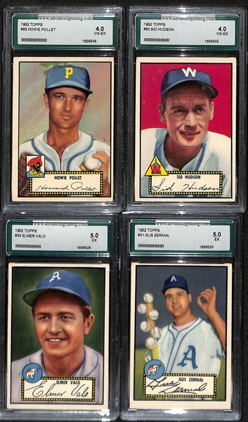 Lot of (8) 1952 Topps Graded Baseball Cards w. Bob Feller SGC 3