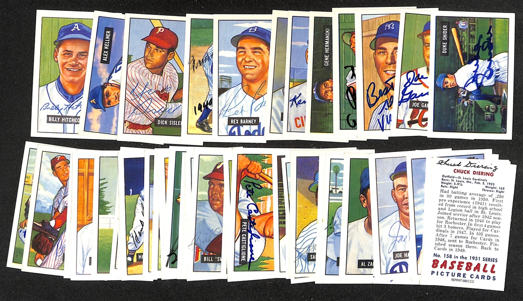 Lot of (45+) Signed 1951 Bowman Reprint Cards inc. Duke Snider, Joe Garagiola, Vic Raschi, Allie Clark, Gene Hermanski, + (JSA Auction Letter)