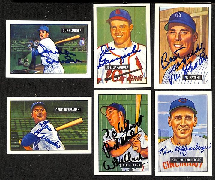 Lot of (45+) Signed 1951 Bowman Reprint Cards inc. Duke Snider, Joe Garagiola, Vic Raschi, Allie Clark, Gene Hermanski, + (JSA Auction Letter)