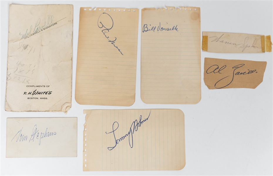 Lot of Mostly Boston-Related Vintage Items Inc. (13) Books, (2) 1954 Red Sox Schedules, Team-Issued Red Sox Photos, & (7) Autographs (Inc. Spahn, Zarilla, Holmes, Parnell, +) - JSA Auction Letter