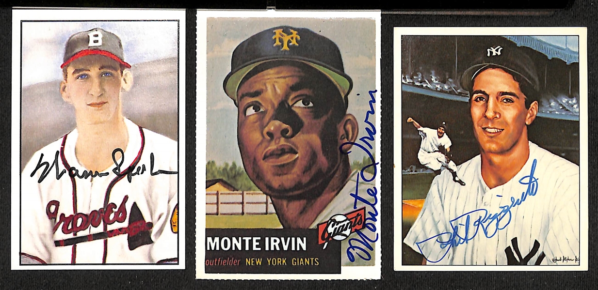 Lot of (60+) Signed Baseball Cards w. Warren Spahn, Monte Irvin, Phil Rizzuto + (JSA Auction Letter)