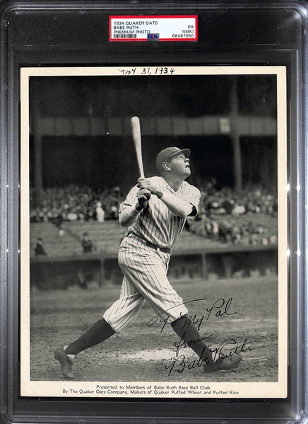 1934 Quaker Oats Babe Ruth Premium Photo PSA 1 PR (MK)