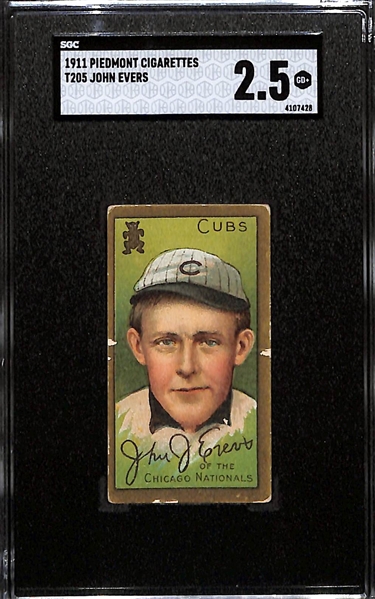 1911 T205 Gold Border John Evers (HOF) Piedmont Cigarettes Tobacco Card Graded SGC 2.5