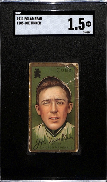 1911 T205 Gold Border Joe Tinker (HOF) Piedmont Cigarettes (Polar Bear Back) Tobacco Card Graded SGC 1.5