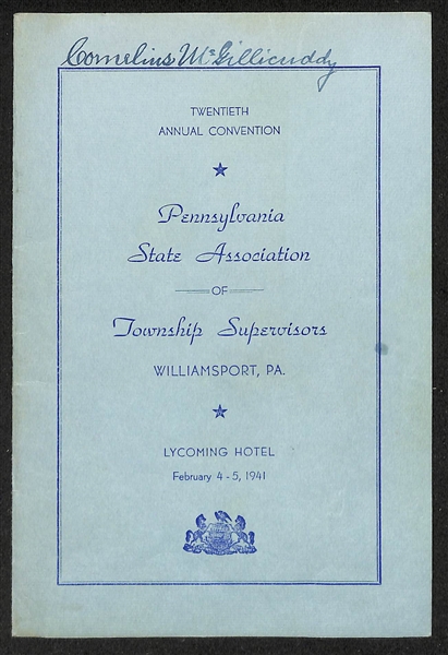 Cornelius McGillicuddy (Connie Mack) Signed 1941 Pennsylvania Township Supervisors Cover (JSA Auction Letter) - Rare Signature of Connie's Full Birth Name