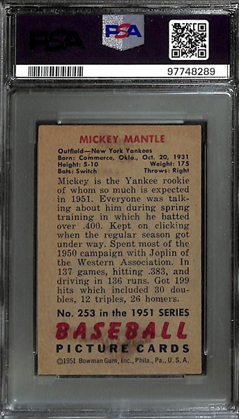 1951 Bowman Mickey Mantle Rookie Card #253 Graded SGC 4