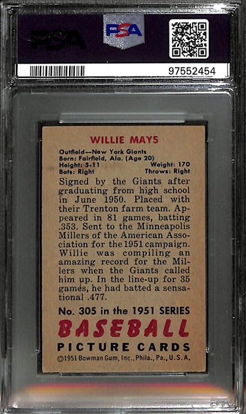 1951 Bowman Willie Mays Rookie Card #305 Graded SGC 4