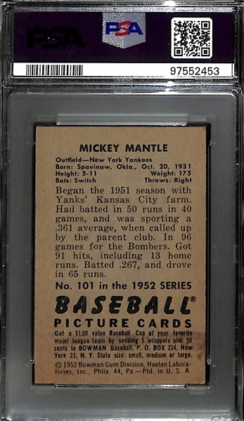 1952 Bowman Mickey Mantle #101 Graded SGC 4