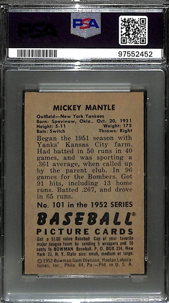 1952 Bowman Mickey Mantle #101 Graded SGC 3.5