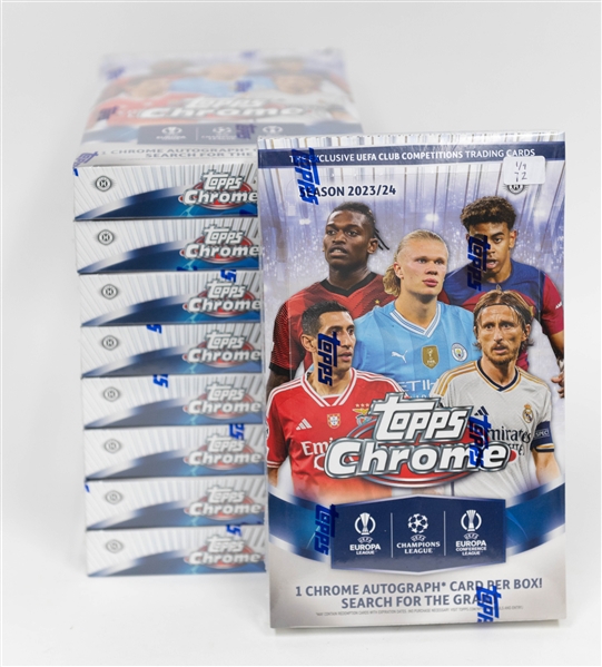 Lot of (9) 2023/24 Topps UEFA Club Competitions Chrome Soccer Hobby Boxes