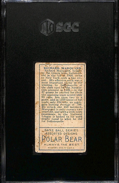 1911 T205 Gold Border (Polar Bear Back) Rube Richard Marquard (HOF) Piedmont Cigarettes Tobacco Card Graded SGC 3